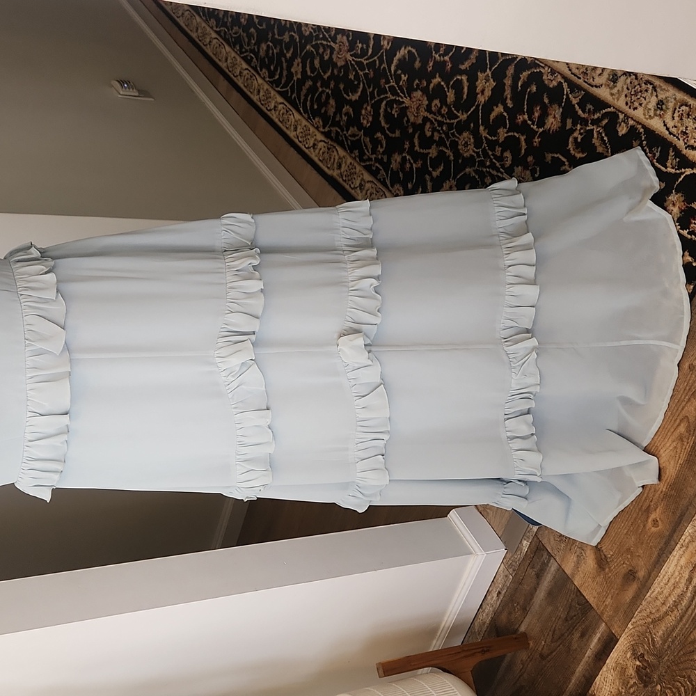 Revelry Amelia Formal Chiffon Bridesmaid Dress Tiered Ruffles Sage Size 14 - Picture 5 of 16